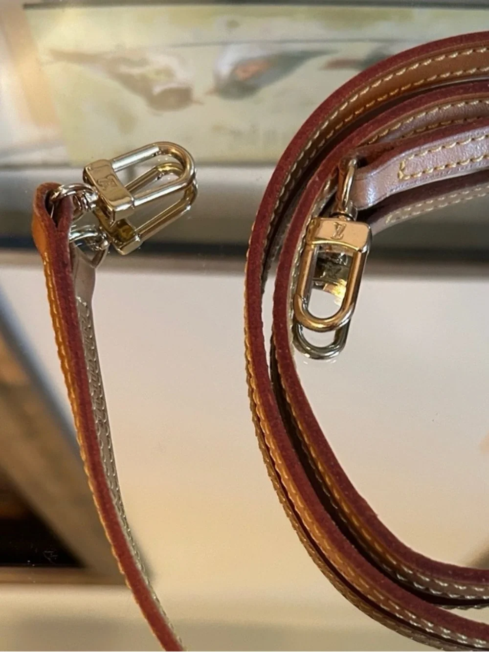 Louis Vuitton Leather Crossbody/Shoulder Strap in Tan and Brown Gold EUC Clasps